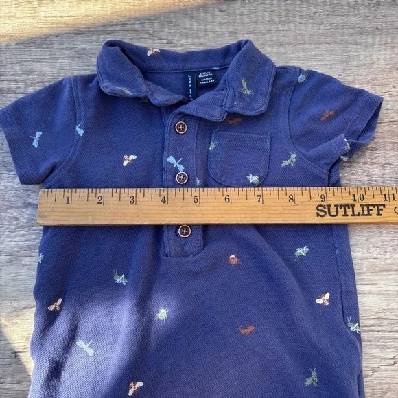 Janie and Jack Bug Romper Size 6-12M Navy Short Sleeve One Piece Spring Summer - Picture 6 of 10